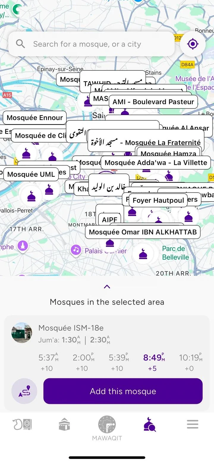 MAWAQIT app: the map of the mosques around you